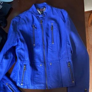 Blue vegan leather jacket